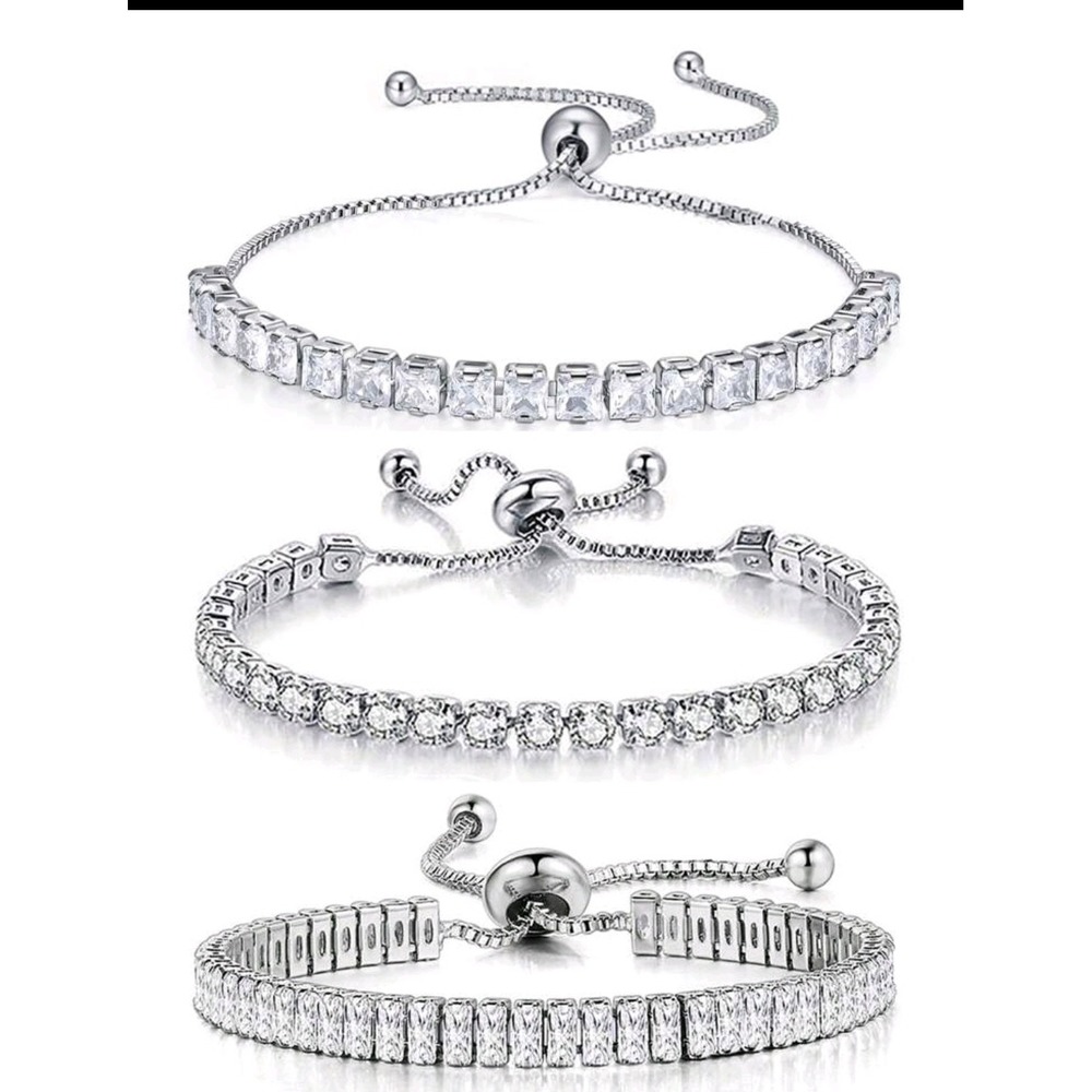 Cubic Zirconia Bracelet Adjustable Tennis Bracelet Silver Plated‎ Jewelry